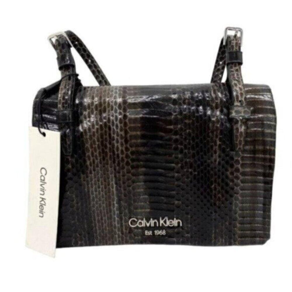 Calvin Klein Penny Triple Compartment Womens Crossbody Python Snakeskin New